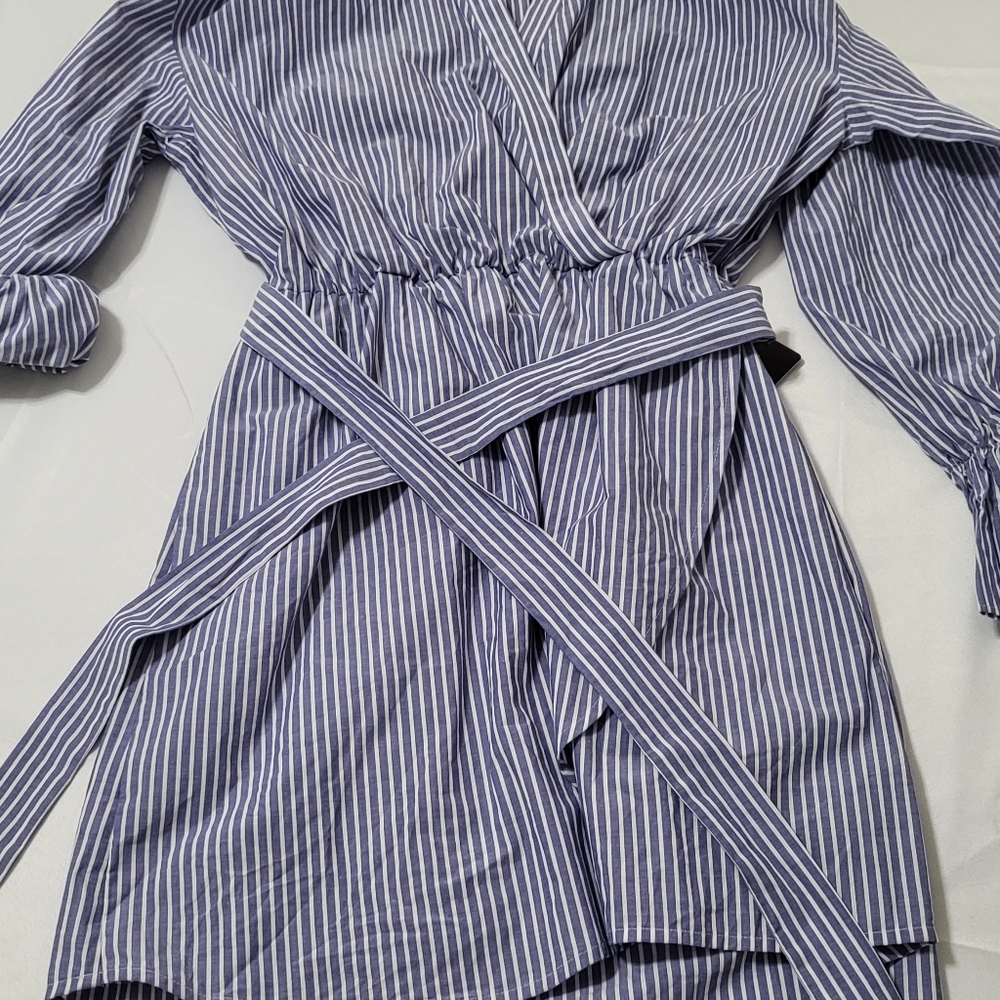 Express sexy classy light blue and white pin stripes boyfriend dress.